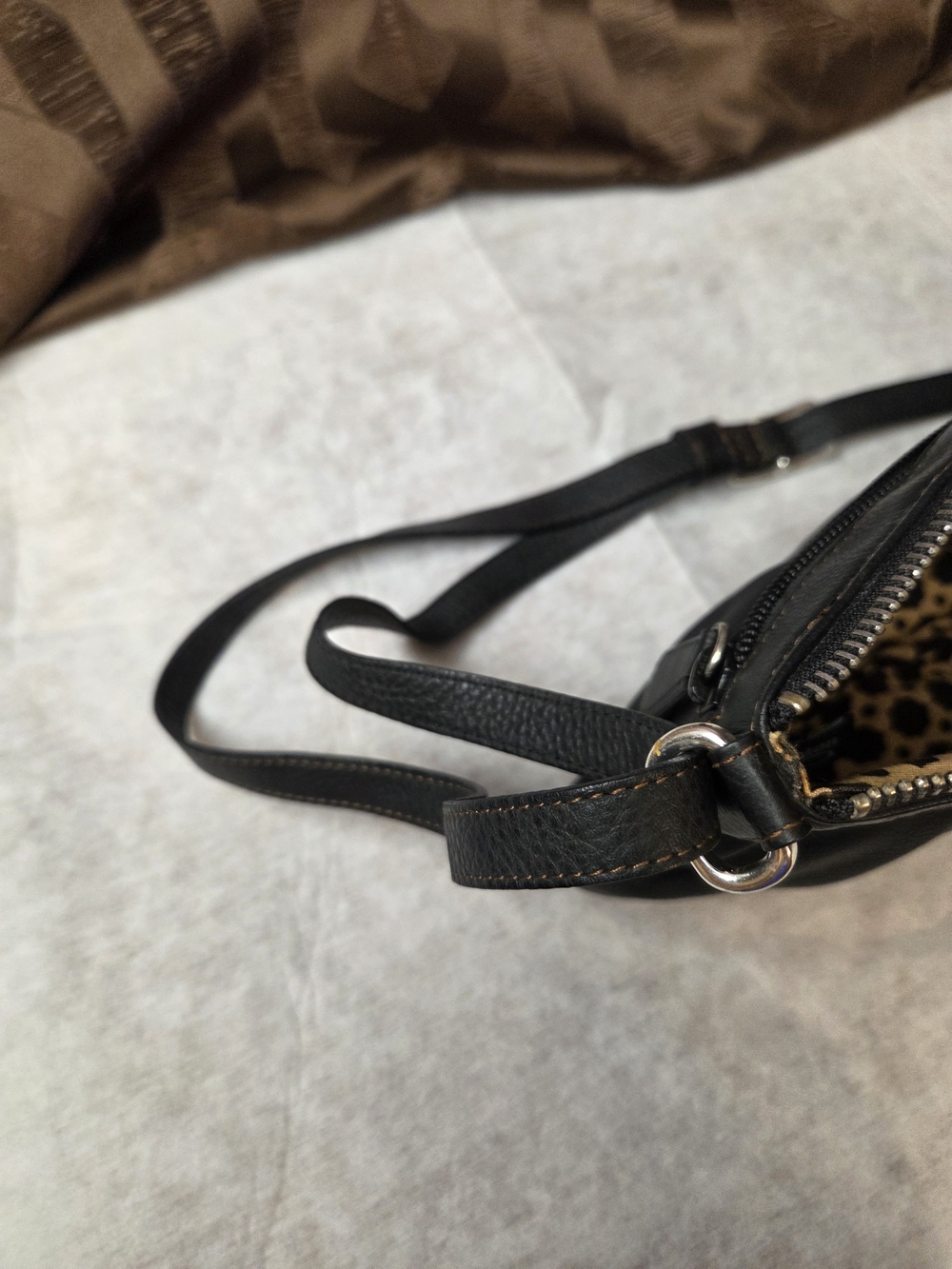 Brighton Black Leather Crossbody Bag with Brown Trim and Silver Accent - Picture 5 of 14
